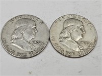 2-1962 D Ben Franklin Silver Half Dollar Coins