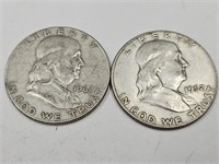 2-1962 D Ben Franklin Silver Half Dollar Coins