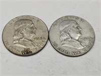 2-1962 D  Ben Franklin Silver Half Dollar Coins