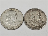 2-1961 D Ben Franklin Silver Half Dollar Coins