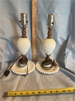 Pair of electrified hobnail milk glass vintage