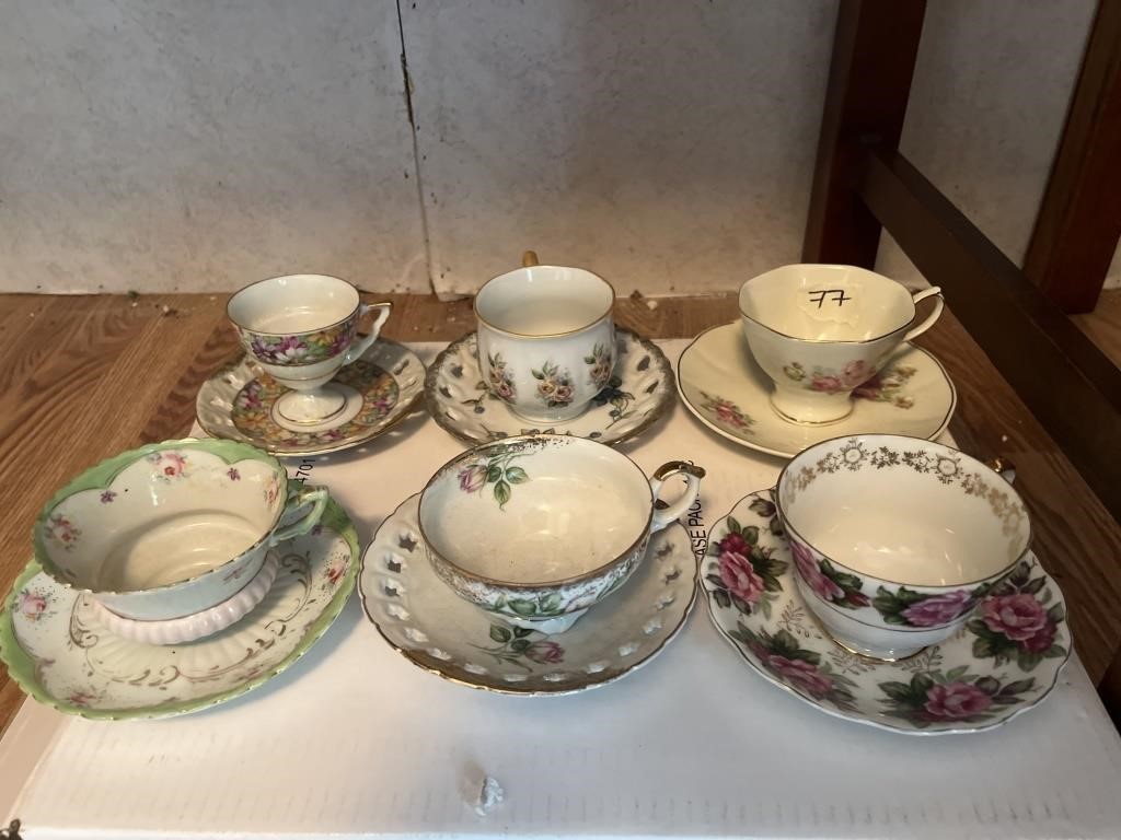 Assorted fine, China, cups, and saucers Red