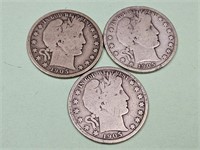 1905   2-S, 1-P  Barber Silver Half Dollar Coins
