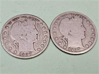2-1907 S Barber Silver Half Dollar Coins