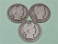 3-1907 O  Barber Silver Half Dollar Coins