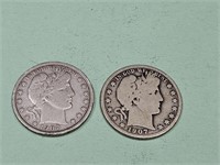 2- 1907 Barber Silver Half Dollar Coins