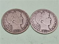 2-1912 D Barber Silver Half Dollar Coins