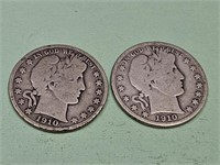2-1910 S Barber Silver Half Dollar Coins
