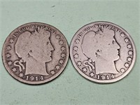 2-1914 S Barber Silver Half Dollar Coins