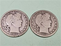 2-  1911 Barber Silver Half Dollar Coins
