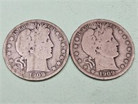 2-1909 S Barber Silver Half Dollar Coins