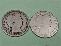 2-1909 O Barber Silver Half Dollar Coins