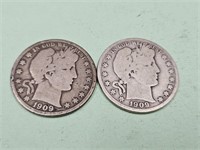 2-1929 O Barber Silver Half Dollar Coins
