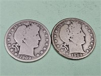 2-1909  Barber Silver Half Dollar Coins