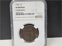 1794 Graded 1Cent  XF Details  Corrosion