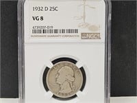 1932 D 25 Cent Graded VG 8