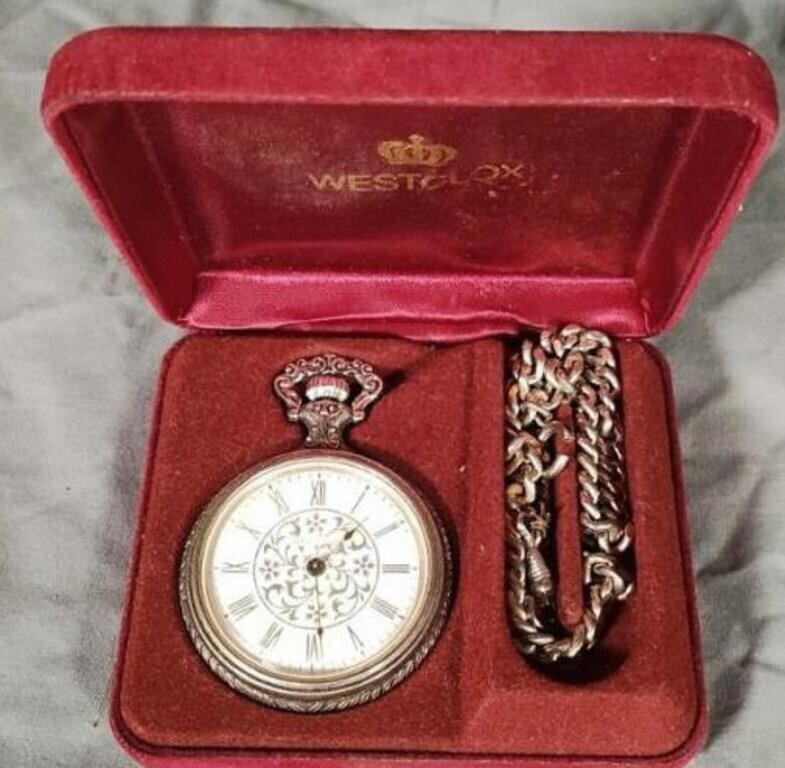 Vintage Westclox Silver Pocket Watch w/Original