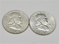2-1963 D  Franklin Silver Half Dollar Coins