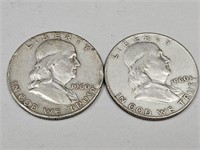 2- 1960 D Franklin Silver Half Dollar Coin