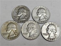 5-  1957 Washington  Quarter Silver Coins