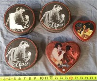 5 Elvis Presley Metal Tins, 3 Round, 2 Heart Shape