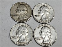4- 1960 Washington Quarter Silver Coins