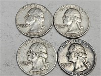 4-1961 Washington Quarter Silver Coins