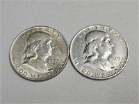 2- 1949  D Franklin Silver Half Dollar Coins