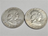 1948 D & 1949 D Franklin Silver Half Dollar Coins