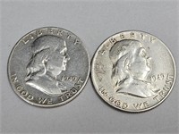 2- 1949  D Franklin Silver Half Dollar Coins