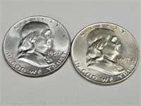 2-1957 D Franklin Silver Half Dollar Coins