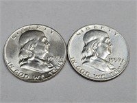2-1959 D       Franklin Silver Half Dollar Coins