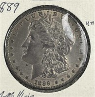 1889 Morgan Silver Dollar, AU, Toned