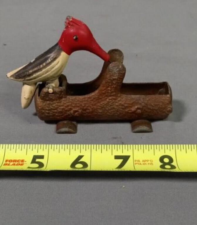 Vintage Red Headed Woodpecker w/Log Cast Iron