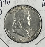 1948 Franklin Silver Half Dollar, AU w/ Luster