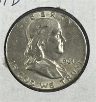 1961-D Franklin Silver Half Dollar, AU w/ Luster