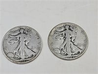 2-  1927 S Walking Liberty Silver Half Dollar Coin
