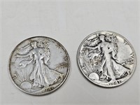 2-1941S Walking Liberty Silver Half Dollar Coins