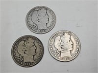 3- 1913 S  Barber Silver Half Dollars