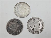 2- 1913 & 1 - 1913 S Barber Silver Half Dollars