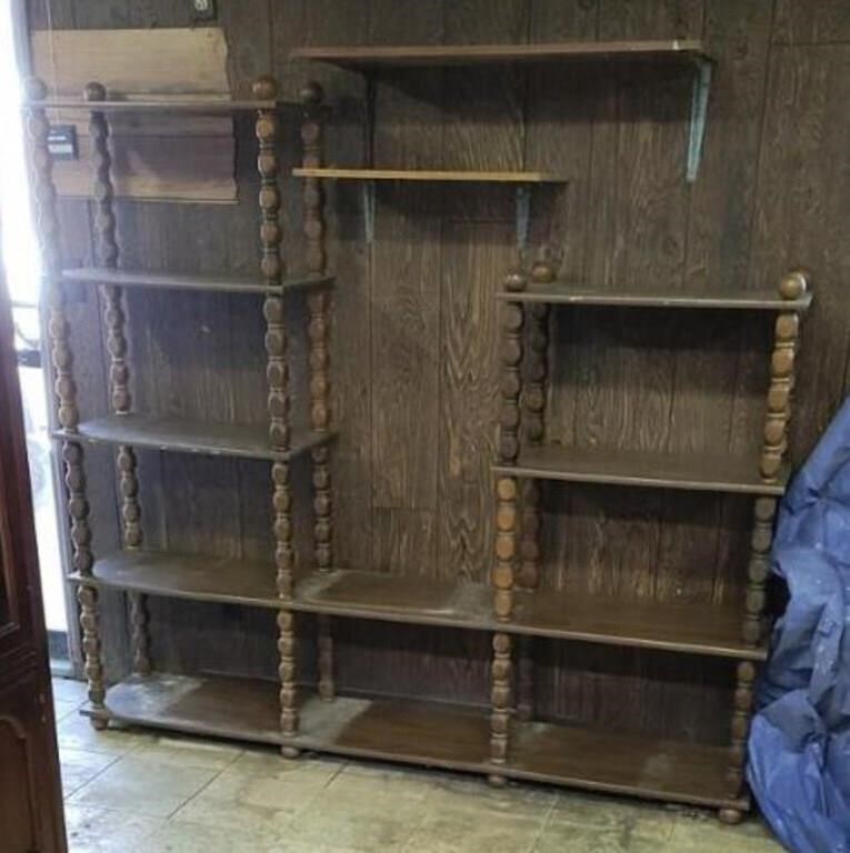 Wooden Shelving Unit, approx. 75 in wide,