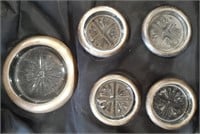 (5)Sterling Silver Rimmed Coasters and Ash Tray