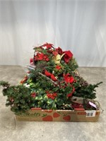2 boxes holiday decorations, baskets, garland and