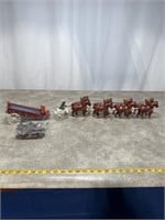 Cast iron horse drawn beer wagon with cart and