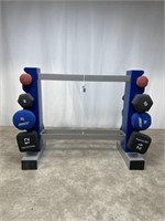 Weight stand and assorted dumbbells 

2 (2
