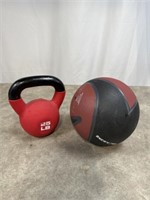 Fitness gear 25lb kettlebell and 8lb medicine ball