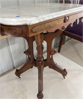 Walnut & Burl Victorian Marble-Top Table