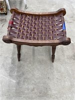 Wood Stool w/Leather Strap Seat