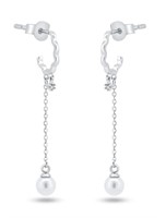 Sterling Silver Pearl Hoop Dangle Earrings