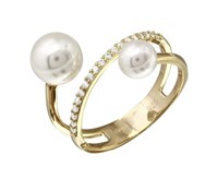 Sterling Silver Pearl Crystal Swirl Design Ring